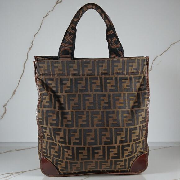 Fendi Vintage Leather Trimmed Zucca Brown Medium Foldable Tote - Picture 12 of 12
